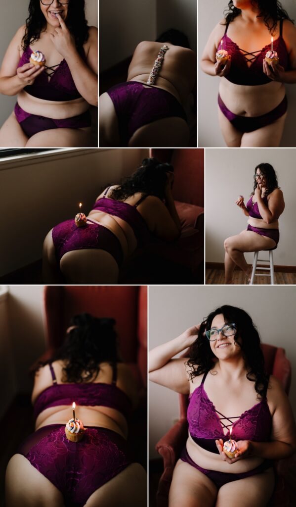 Empowering boudoir photo shoot in Florida with size-inclusive wardrobe