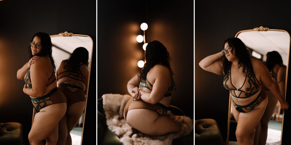 Orlando boudoir photographer guiding client through empowering photo session