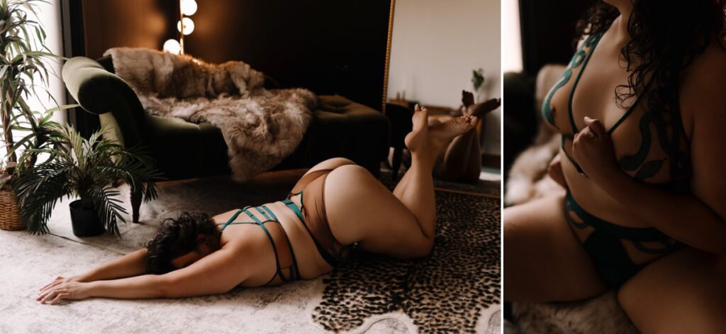 Orlando boudoir photographer guiding client through empowering photo session