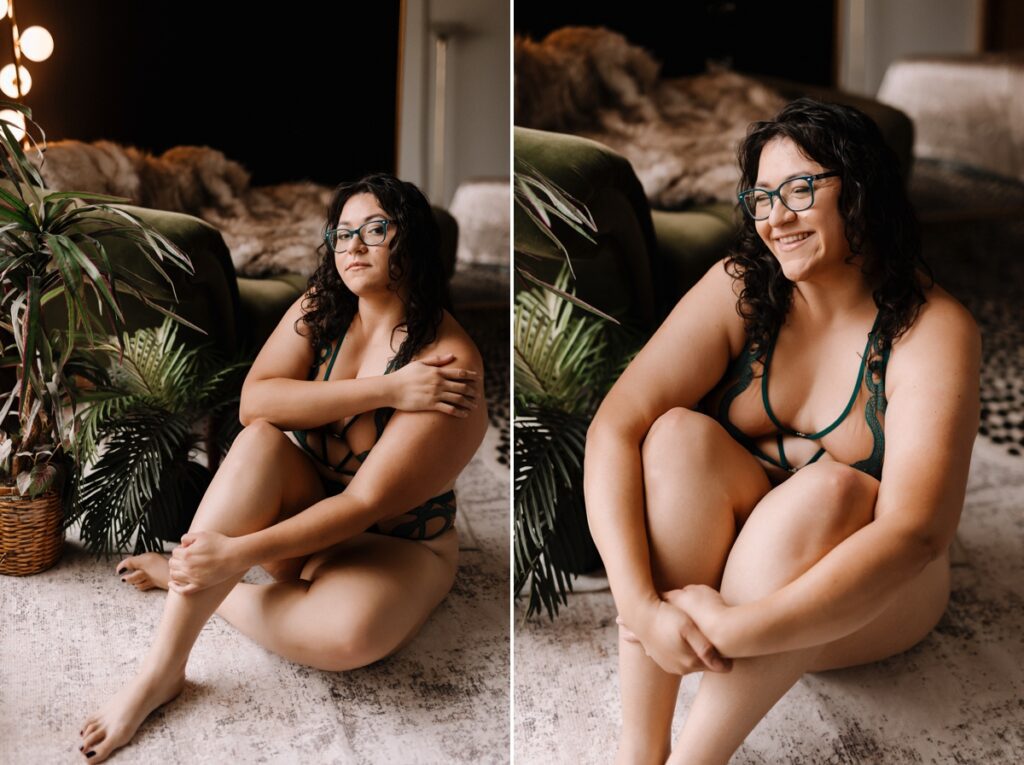 Orlando boudoir photographer guiding client through empowering photo session
